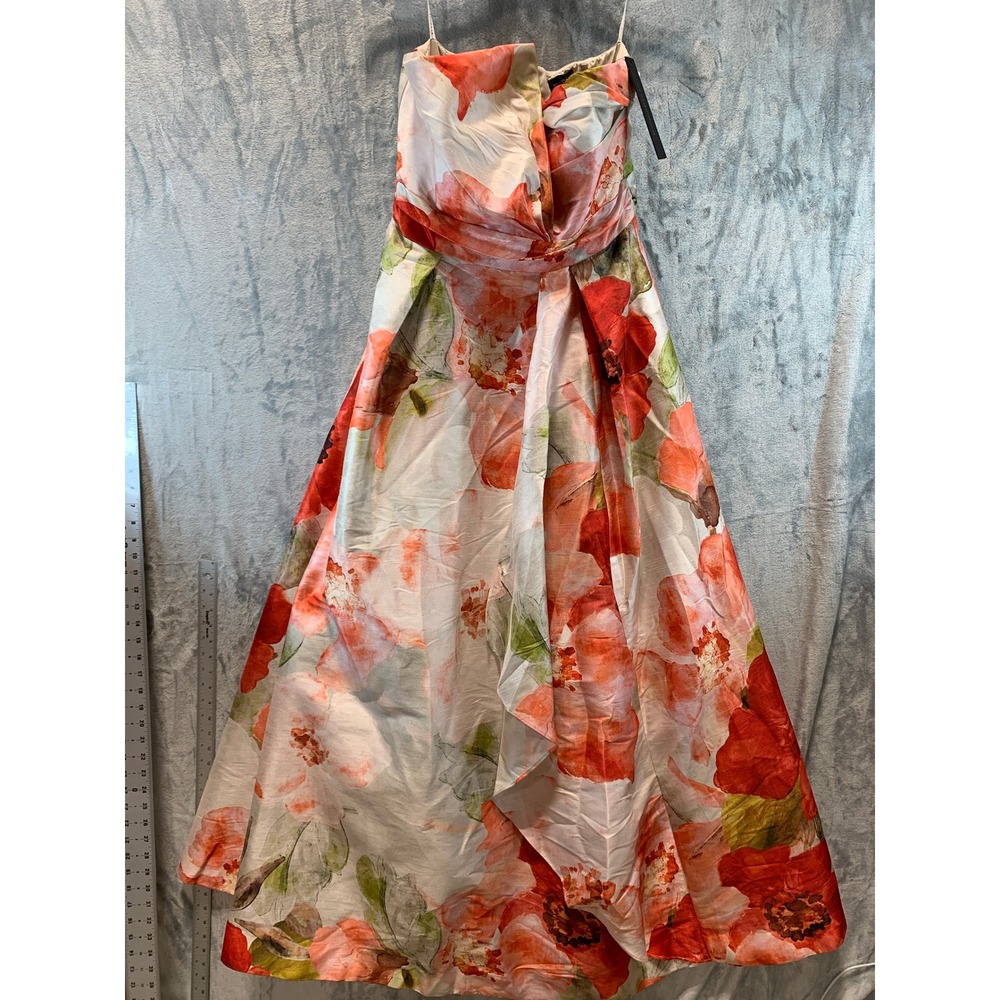 Donna Karan New York Strapless Floral Gown Coral Orange Maxi Dress KA5B29K8 4